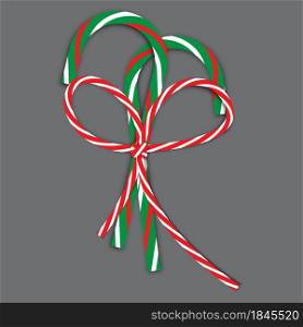 Two crossed christmas candy cane with bow on grey background. Holiday time symbol. Vector illustration. Stock image. EPS 10.. Two crossed christmas candy cane with bow on grey background. Holiday time symbol. Vector illustration. Stock image.