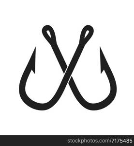 two crossed fishing hook on white, stock vector illustration