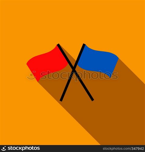 Two crossed flags icon in flat style with long shadow. Two crossed flags icon, flat style