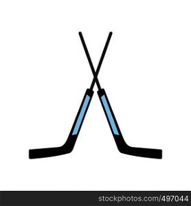Two crossed hockey sticks flat icon isolated on white background. Two crossed hockey sticks icon