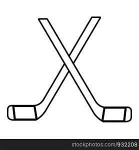 Two crossed hockey sticks icon. Outline illustration of two crossed hockey sticks vector icon for web design isolated on white background. Two crossed hockey sticks icon , outline style