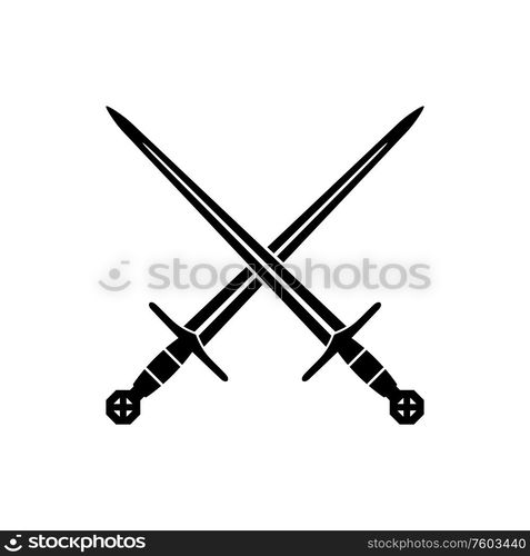 Two crossed swords heraldry symbols isolated. Vector sharp longswords ...