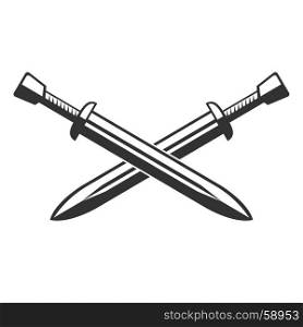 Two crossed swords isolated on white background. Vector illustration