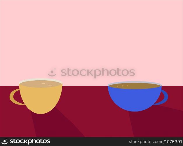 Two cups of coffee, illustration, vector on white background.