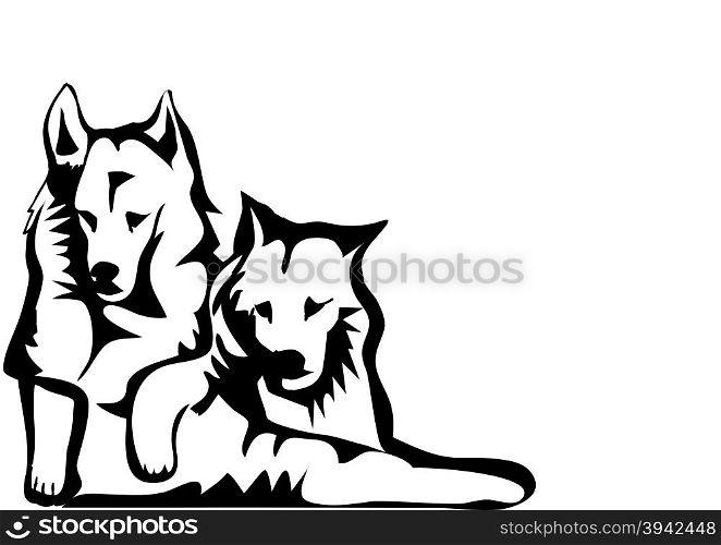 two dogs. abstract silhouette on white background
