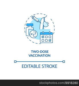 Two dose vaccination concept icon. Covid vaccination. Best result for treatment patients. Medical idea thin line illustration. Vector isolated outline RGB color drawing. Editable stroke. Two dose vaccination concept icon