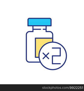 Two dose vaccination RGB color icon. Getting better health treatment from modern clinic. Improving your immune system with special medicaments. Special medical liquids. Isolated vector illustration. Two dose vaccination RGB color icon