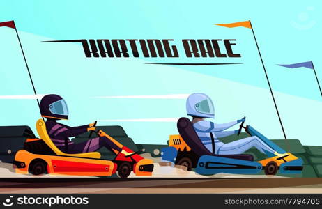 Two drivers taking part in kart racing cartoon vector illustration. Kart Racing Illustration