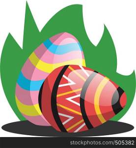Two easter eggs with a pattern in grass illustration web vector on a white background