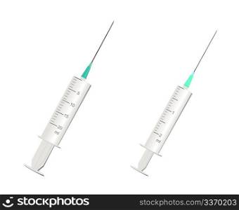Two empty syringes isolated over white background. Vector