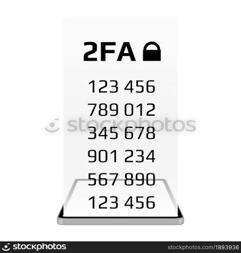 Two factor authentication 2FA concept with a smartphone isolated on white background. Protecting your money. Vector illustration.