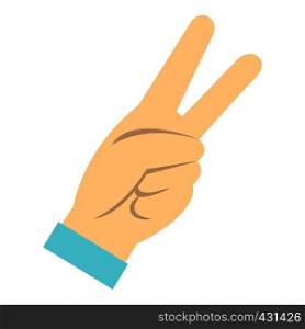 Two fingers raised up gesture icon flat isolated on white background vector illustration. Two fingers raised up gesture icon isolated