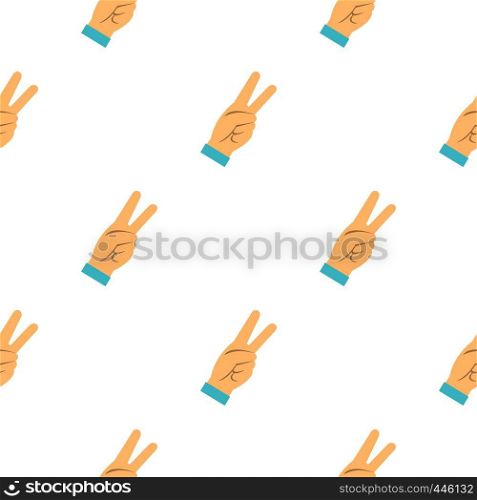 Two fingers raised up gesture pattern seamless background in flat style repeat vector illustration. Two fingers raised up gesture pattern seamless