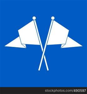 Two flags icon white isolated on blue background vector illustration. Two flags icon white