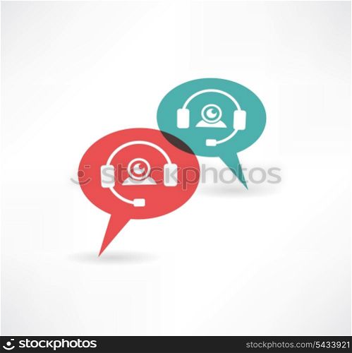 two flat speech bubble icon with headphones