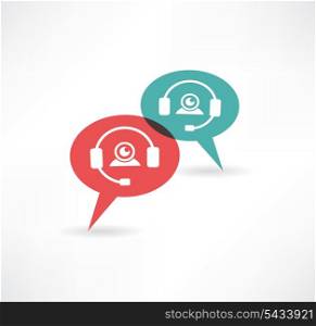two flat speech bubble icon with headphones