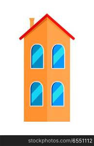 Two floor orange house. Flat design two-storey modern house. Colorful cottage house. House with two floors. Isolated object on white background. Vector illustration.. Two Floor House