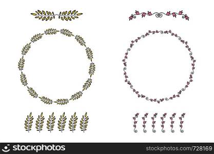 Two Floral circle frame and flourish divider,isolated on white background,vector illustration.. Two Floral circle frame and flourish divider.