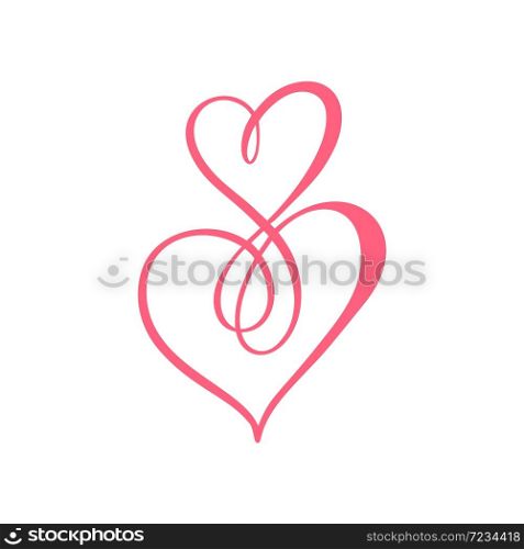 Two flourish red lovers heart logo and sign infinity. Valentine card handmade vector calligraphy. Decor for greeting card, photo overlays, t-shirt print, flyer, poster design.. Two flourish red lovers heart logo and sign infinity. Valentine card handmade vector calligraphy. Decor for greeting card, photo overlays, t-shirt print, flyer, poster design