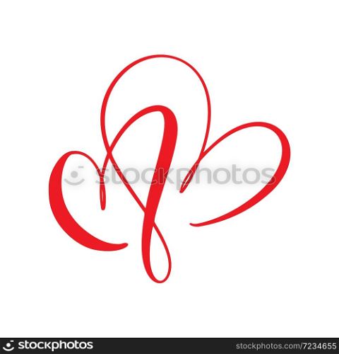 Two flourish red lovers heart. Valentine card handmade vector calligraphy. Decor for greeting card, photo overlays, t-shirt print, flyer, poster design.. Two flourish red lovers heart. Valentine card handmade vector calligraphy. Decor for greeting card, photo overlays, t-shirt print, flyer, poster design