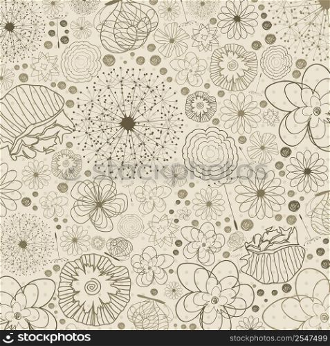 Two flowers on a beige background. A vector illustration