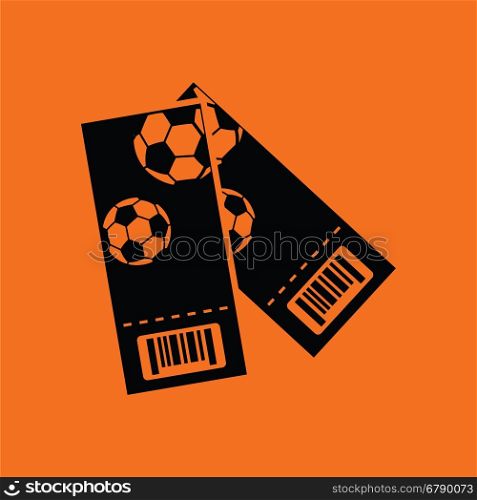Two football tickets icon. Orange background with black. Vector illustration.