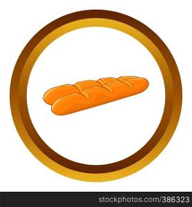 Two French baguettes vector icon in golden circle, cartoon style isolated on white background. Two French baguettes vector icon