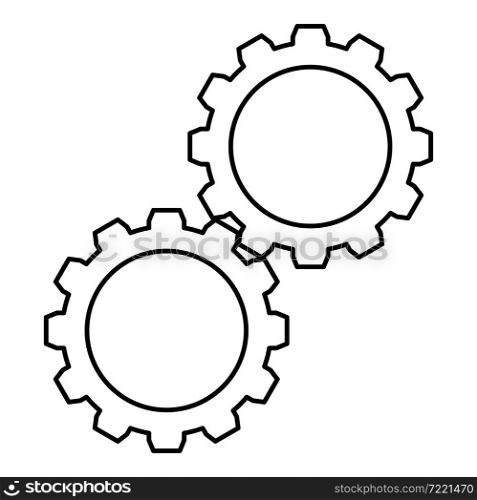 Two gears gearwheel cog set Cogwheels connected in working mechanism contour outline icon black color vector illustration flat style simple image. Two gears gearwheel cog set Cogwheels connected in working mechanism contour outline icon black color vector illustration flat style image