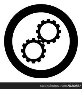 Two gears gearwheel cog set Cogwheels connected in working mechanism icon in circle round black color vector illustration image solid outline style simple. Two gears gearwheel cog set Cogwheels connected in working mechanism icon in circle round black color vector illustration image solid outline style