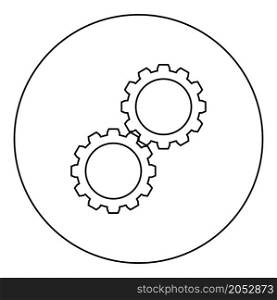 Two gears gearwheel cog set Cogwheels connected in working mechanism icon in circle round black color vector illustration image outline contour line thin style simple. Two gears gearwheel cog set Cogwheels connected in working mechanism icon in circle round black color vector illustration image outline contour line thin style
