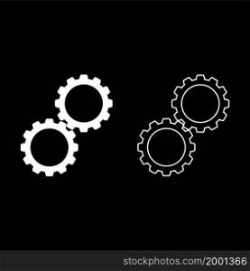 Two gears gearwheel cog set Cogwheels connected in working mechanism icon white color vector illustration flat style simple image set. Two gears gearwheel cog set Cogwheels connected in working mechanism icon white color vector illustration flat style image set