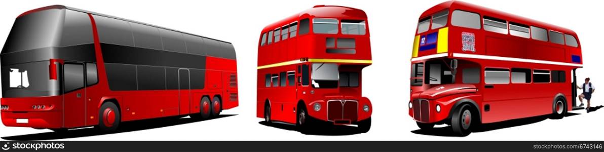 Two generations of London double Decker red bus. Vector illustration
