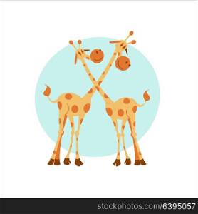 Two giraffe. Vector illustration. Cute cartoon giraffes.