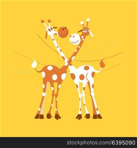 Two giraffe. Vector illustration. Cute cartoon giraffes.