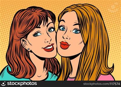 two girl girlfriends portrait. Pop art retro vector illustration kitsch vintage drawing. two girl girlfriends portrait