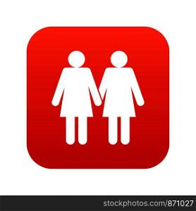 Two girls lesbians icon digital red for any design isolated on white vector illustration. Two girls lesbians icon digital red