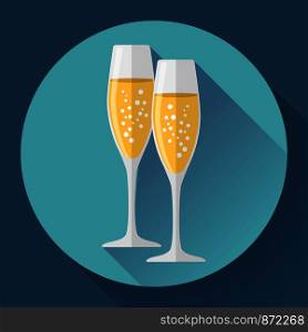 Two glasses of champagne. Icon in the flat style. Two glasses of champagne. Icon in the flat style.