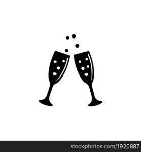 Two Glasses of Wine or Champagne Clink. Flat Vector Icon illustration. Simple black symbol on white background. Two Glasses Wine or Champagne Clink sign design template for web and mobile UI element. Two Glasses of Wine or Champagne Clink. Flat Vector Icon illustration. Simple black symbol on white background. Two Glasses Wine or Champagne Clink sign design template for web and mobile UI element.
