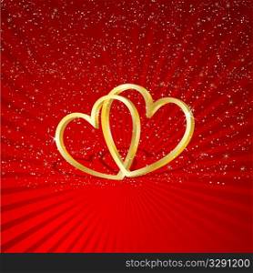 Two golden interlocking hearts on a starry background