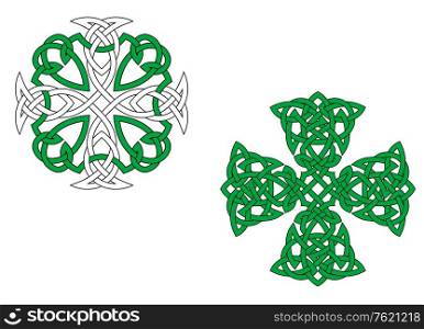 Two green celtic crosses isolated on white background