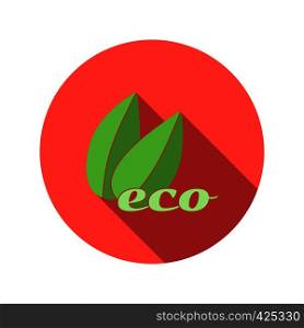 Two green leafs flat icon on a white background. Ecological emblem. Two green leafs flat icon