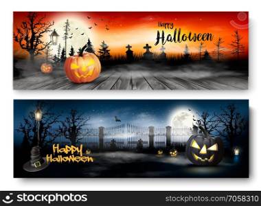 Two Halloween Spooky banners. Vector