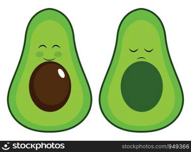 Two halves of an avocado