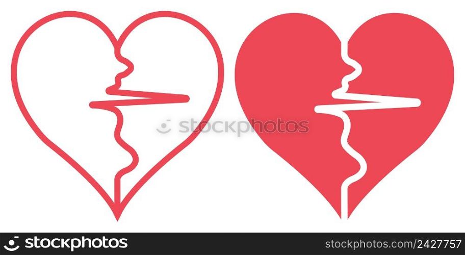 two halves of the heart separated by the pulse sign, vector pulse heart symbol of health and sport, healthy lifestyle concept