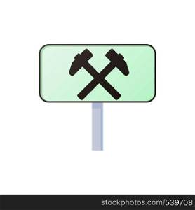 Two hammers road sign icon in cartoon style on a white background. Two hammers road sign icon, cartoon style