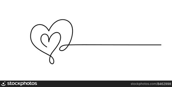 Two hand drawn monoline hearts and line for text. Love icon vector doodle valentine day logo. Decor for greeting card, wedding, tag, photo overlay, t-shirt print, flyer, poster design.. Two hand drawn monoline hearts and line for text. Love icon vector doodle valentine day logo. Decor for greeting card, wedding, tag, photo overlay, t-shirt print, flyer, poster design