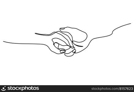 two hands holding in continuous line drawing minimalism style vector