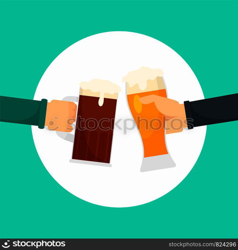 Two hands of beer background. Flat illustration of two hands of beer vector background for web design. Two hands of beer background, flat style