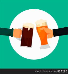 Two hands of beer background. Flat illustration of two hands of beer vector background for web design. Two hands of beer background, flat style