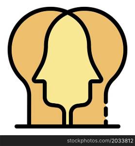 Two heads icon. Outline two heads vector icon color flat isolated. Two heads icon color outline vector